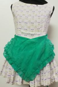 Kids Costumes to Hire - White GIRL dress with lilac flowers & green apron - 1pce